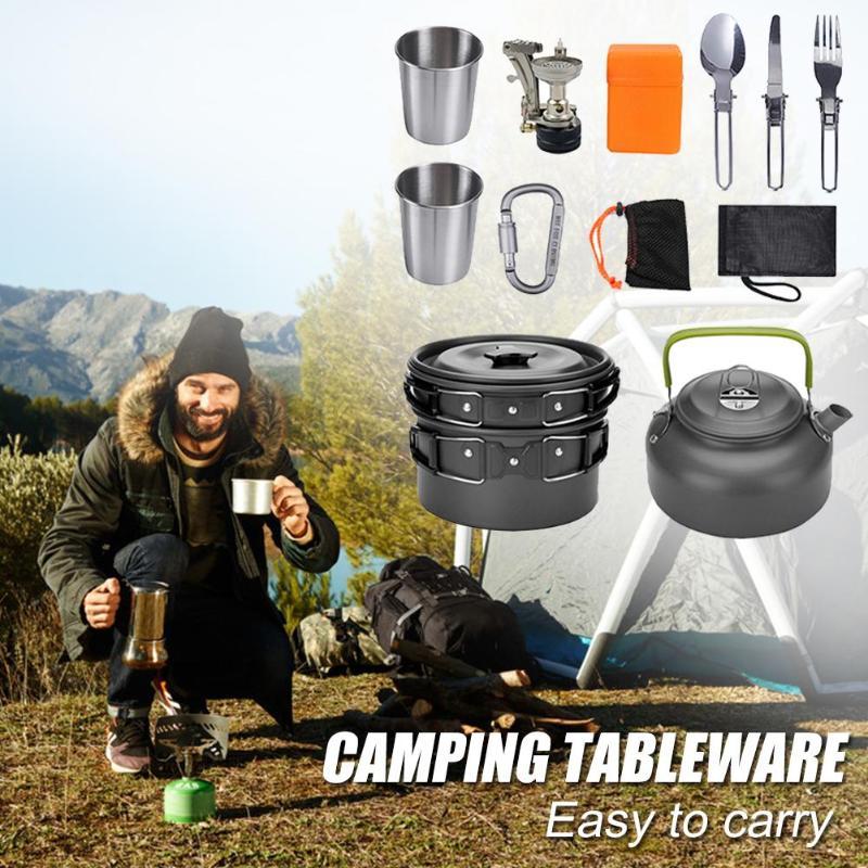 Camping Cookware Kit Outdoor Cooking Set Aluminum Equipment Outdoor Pot Travel Tableware Kitchen Hiking Picnic BBQ - Abdul