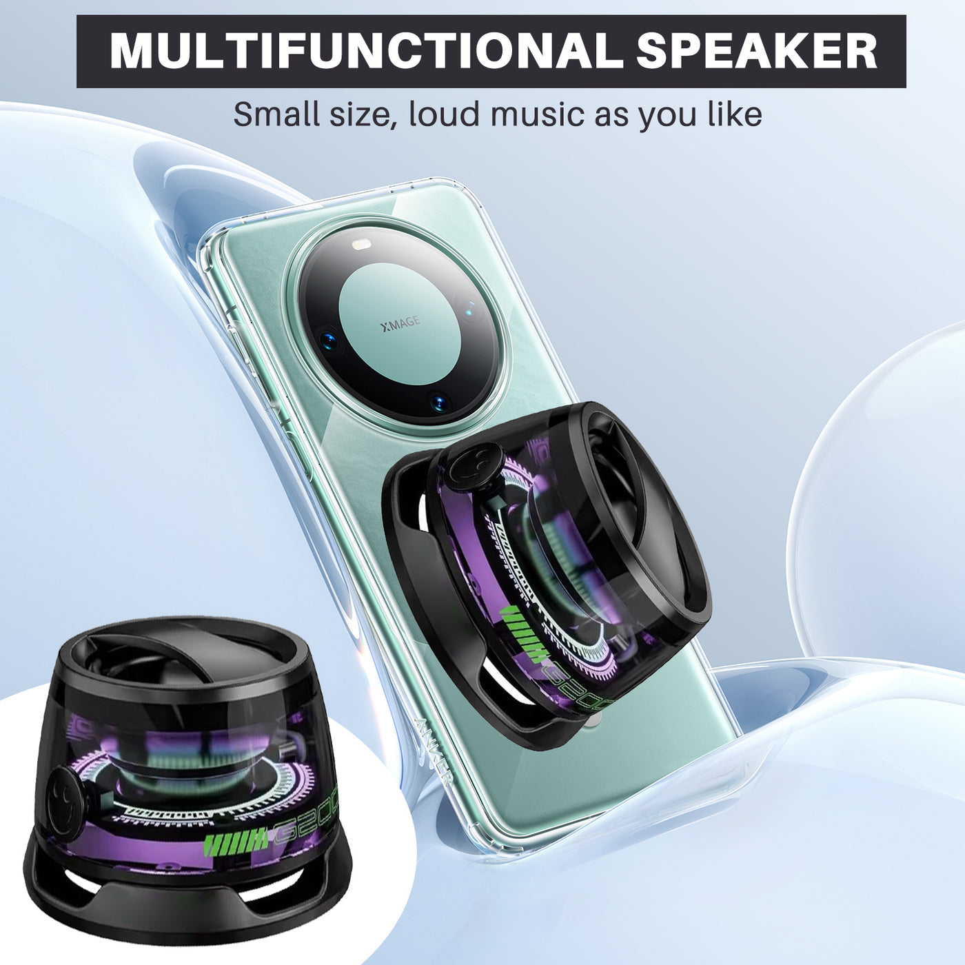 Portable Bluetooth Speaker G200 RGB Lighting Speaker BT5.3 Mini Sound Box 7 Hours Playback Magnetic Phone Holder - Abdul