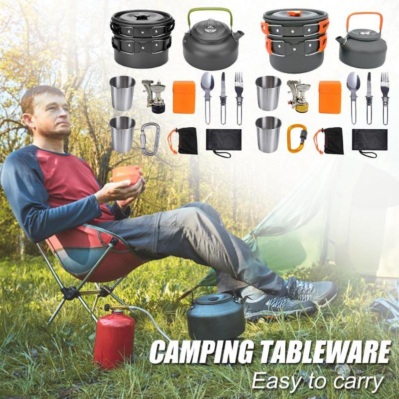 Camping Cookware Kit Outdoor Cooking Set Aluminum Equipment Outdoor Pot Travel Tableware Kitchen Hiking Picnic BBQ - Abdul