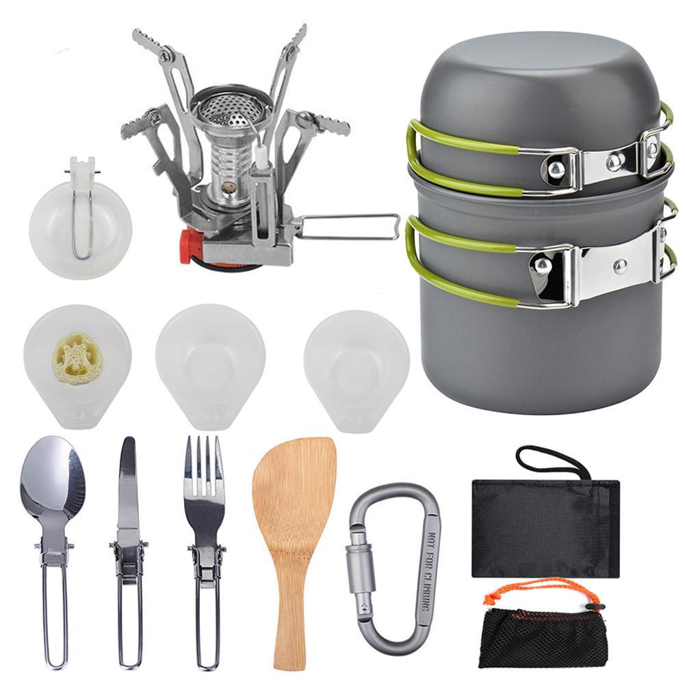 Camping Cookware Kit Outdoor Cooking Set Aluminum Equipment Outdoor Pot Travel Tableware Kitchen Hiking Picnic BBQ - Abdul